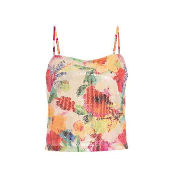 NEW THEO THE LABEL theia orchid printed sequin tank top in mandarine flower - Picture 5 of 6
